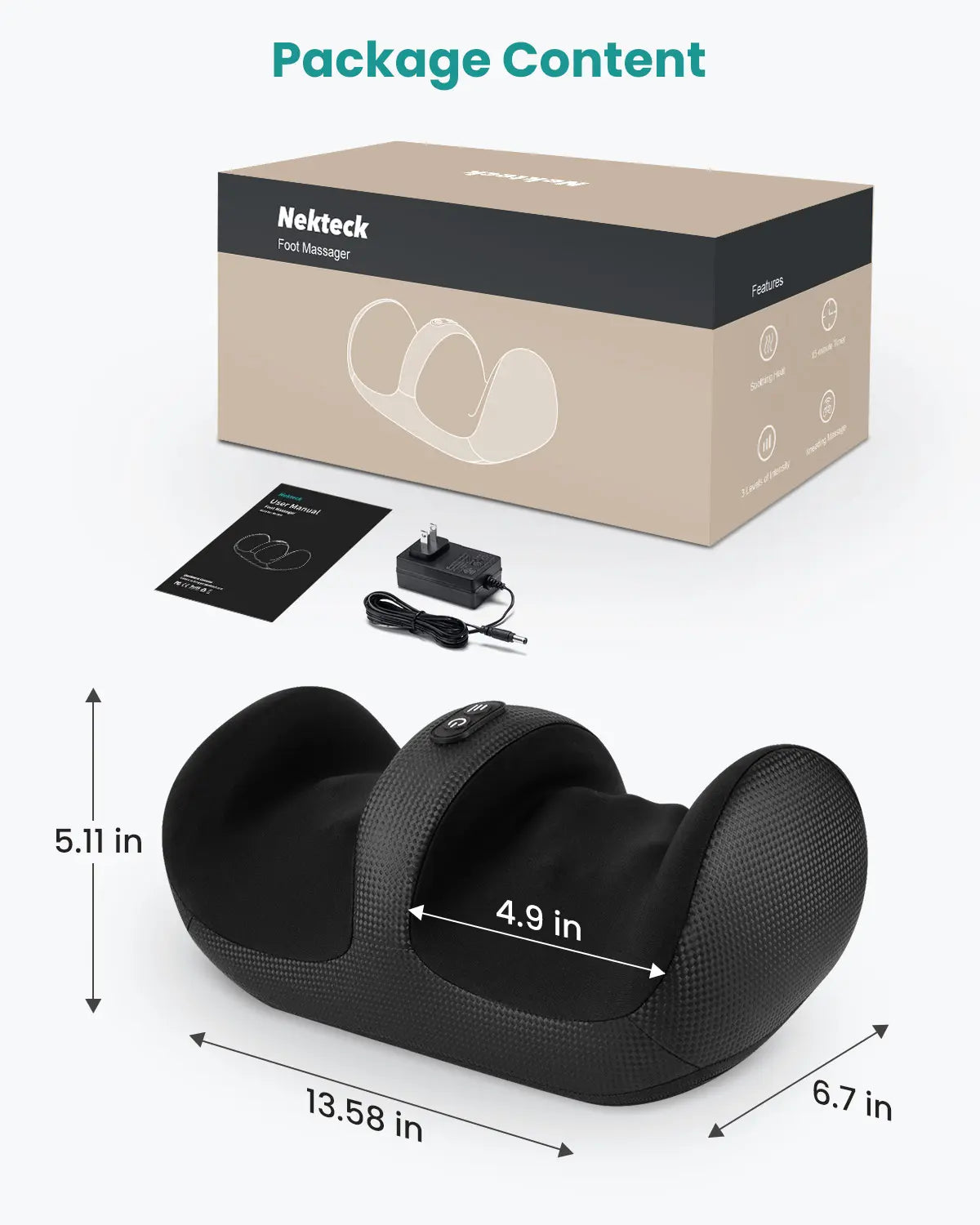 Nekteck Shiatsu Heating 3-IN-1 Leg & Foot Massager with Roller Lightweight Three-Way Massage 3 Intensities Ideal for Offices Home Mother'S Day Gift
