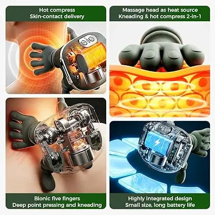 Heated Shoulder Massager, Deep Tissue Massage to Relieve Pain; Electric Cervical Massager Bionic Hand Heating Wireless Portable 3D Kneading Hands Unisex Lightweight & Adjustable Speed Settings