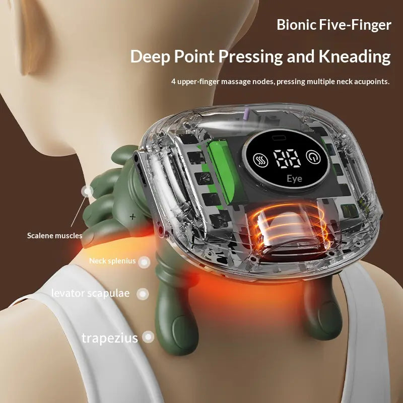 Heated Shoulder Massager, Deep Tissue Massage to Relieve Pain; Electric Cervical Massager Bionic Hand Heating Wireless Portable 3D Kneading Hands Unisex Lightweight & Adjustable Speed Settings