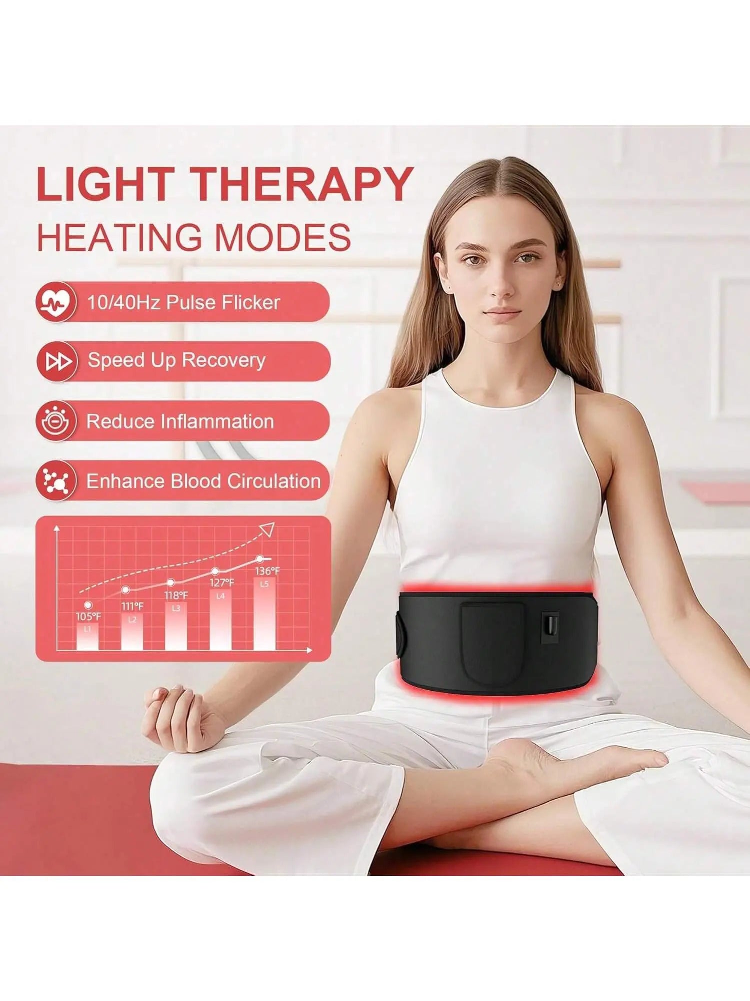 Infrared Red Light Therapy Heating Pad with Adjustable Light Levels and Timer for Targeted Muscle Relief in Back, Shoulders, and Waist