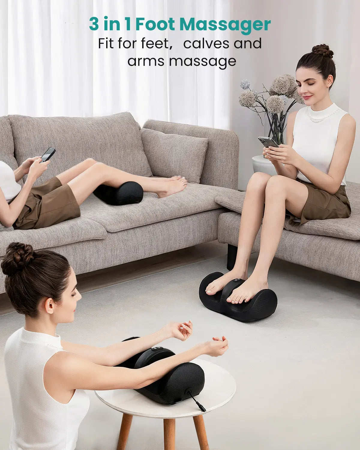 Nekteck Shiatsu Heating 3-IN-1 Leg & Foot Massager with Roller Lightweight Three-Way Massage 3 Intensities Ideal for Offices Home Mother'S Day Gift