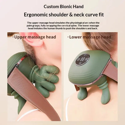 Heated Shoulder Massager, Deep Tissue Massage to Relieve Pain; Electric Cervical Massager Bionic Hand Heating Wireless Portable 3D Kneading Hands Unisex Lightweight & Adjustable Speed Settings